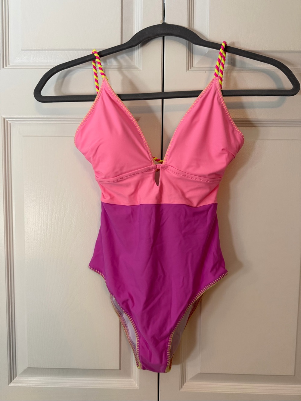 Colorblock Pink & Magenta One-Piece Swimsuit with Braided Straps